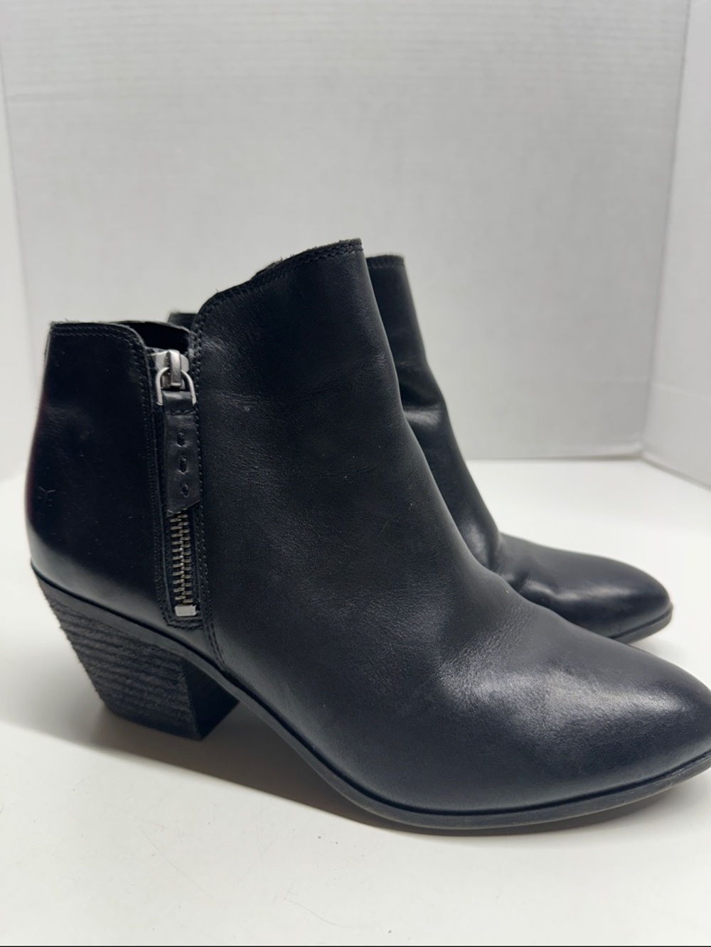 Frye Judith Ankle Boots Booties Block High Heeled Double Zip Up Black Size 7 - Picture 4 of 9